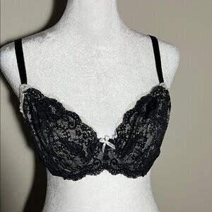 Victoria's Secret Black Lace Bra with White Accents